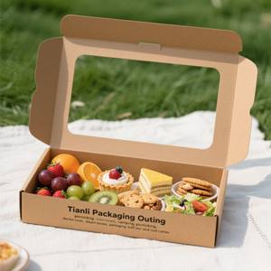 Caja de papel Kraft con impresión digital reciclable personalizada, caja de embalaje para comida, ensalada, pan, pastel, con ventana - Product Image 1