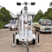 Tour d'éclairage solaire à mât de 7 m de haut, 2 panneaux solaires de 490 W, DC 24 V, tour d'éclairage solaire mobile pour tournages en extérieur