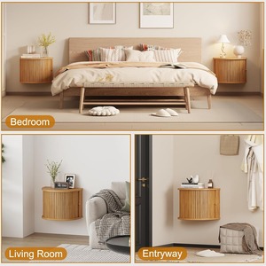 Mesa <span class=keywords><strong>de</strong></span> <span class=keywords><strong>Noche</strong></span> Flotante Curva <span class=keywords><strong>de</strong></span> Madera con Ranuras, Montada en la <span class=keywords><strong>Pared</strong></span>, con Puerta Corredera y Almacenamiento para el Hogar, MOQ 300 - Product Image 4