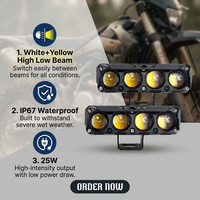 Feux auxiliaires LED pour moto JHS à double couleur, 4 lentilles, IP67, haute luminosité, CSP LED, pour moto, SUV, ATV, fabricant