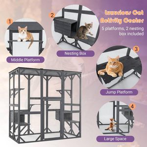 Mehrstöckiges <span class=keywords><strong>Outdoor</strong></span>-Katzengehege mit Sprungplattformen, Katzenhaus, Fenster-Spielplatz, UV-beständiges Asphaltdach, Wetterfest - Product Image 5