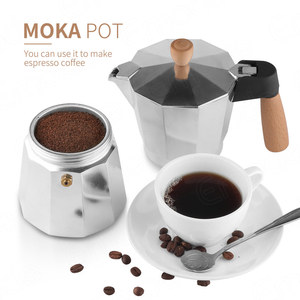 Mini Machine à expresso de voyage, cafetière <span class=keywords><strong>italienne</strong></span> Portable sur cuisinière, cuisinière en aluminium, cafetière Moka à 6 tasses avec poignée en bois - Product Image 3