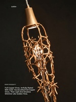 Lustre de luxe en laiton, design artistique en branches et vigne entièrement en cuivre, suspension LED 120 cm, lumière chaude 3000K, installation facile