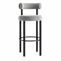 Tabourets de bar modernes en velours avec pieds en métal noir pour îlot de cuisine et mobilier de bar