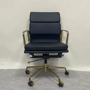 Chaise en cuir véritable de bureau moderne avec cadre en or rose chaise de bureau en cuir noir