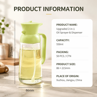 Botol Semprot Minyak Masak 2 in 1 dengan Logo OEM Custom, Botol Tuang Minyak Zaitun Kaca Anti Bocor dengan Pegangan untuk Dapur