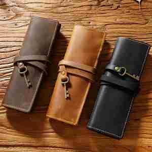 Étui à stylos en cuir véritable moderne, enroulable, multifonctionnel, durable, pour cadeaux de bienvenue - Product Image 2
