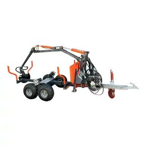 forestry machine 4wd log trailers wit log crane & grapple rotator , timber loading grapple trailer with hydraulic rotator