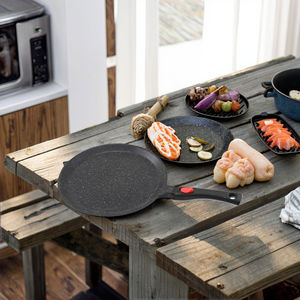 Poêle à crêpes en aluminium moulé sous pression avec poignée amovible pratique, revêtement antiadhésif classique effet marbre, écologique, compatible gaz et <span class=keywords><strong>induction</strong></span>, base à capteur - Product Image 2