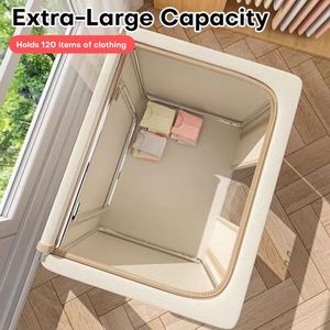Boîte de rangement en tissu Oxford 24L 66L 100L pliable et empilable, organiseur de vêtements et de couettes avec fenêtre transparente pour armoire et placard - Product Image 3