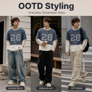 Camiseta de <span class=keywords><strong>hombre</strong></span> personalizada estilo vintage streetwear, de dos piezas superpuestas, con bajo deshilachado, estampado gráfico, <span class=keywords><strong>manga</strong></span> <span class=keywords><strong>larga</strong></span>, de tejido waffle de alto gramaje - Product Image 5
