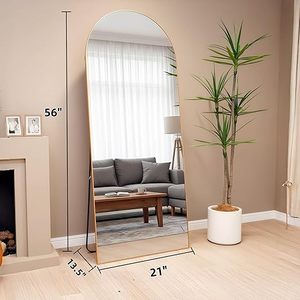 Miroir sur pied pleine longueur 56x21 rectangulaire noir avec cadre en alliage d'aluminium, verre trempé, design minimaliste, installation murale - Product Image 5