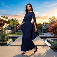 En stock Nouvelle robe longue décontractée d'été style chic français à manches chauve-souris, taille ajustée, unie, respirante, en tissu non tissé