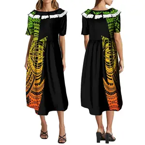 Drop Shipping özel dantel Trim fırfır Midi parti elbise Rasta polinezya dövme baskı bayanlar elbiseler artı boyutu bayan giyim 6Xl