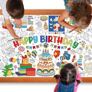 Affiche géante à colorier pour enfants - Joyeux anniversaire - Nappe en papier éducative 30x300cm - Product Image 1