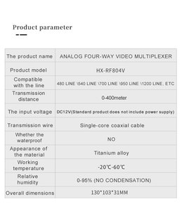 Oem/ODM Titanium hợp kim 4-kênh video multiplexer 400m phạm vi Analog CCTV HX-RF804V DC12V màn hình vật liệu kim loại - Product Image 6
