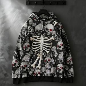 Sudadera con Capucha de Algodón Estilo Y2K, Personalizada por el Fabricante OEM, con Cierre, Estilo Gótico Vintage, con Estampado de Calavera con Pedrería, para Hombre - Product Image 2