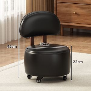 Solid Wood Swivel Stool With <b>Backrest</b> Round Ottoman For Living Room Home Use Simple Upholstered Bench Shoe Changing Seat - Product Image 4
