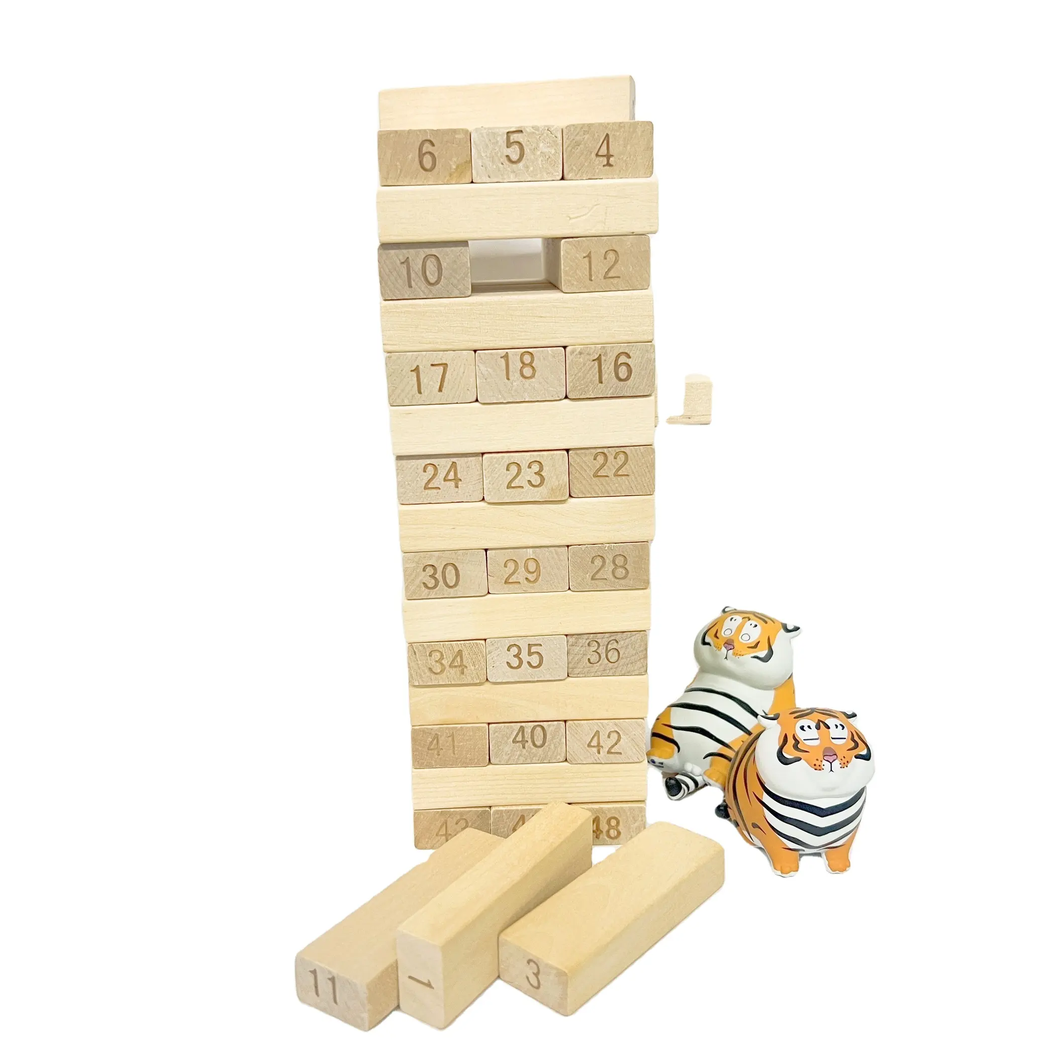 Çocuklar özel Macaroon sevimli hayvan 51 adet ahşap kule montaj blokları istifleme oyunu