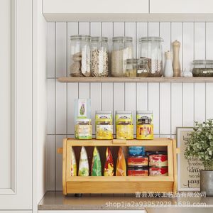 Boîte à pain en bambou, conteneur de rangement en bois avec porte en verre pour la cuisine - Product Image 3