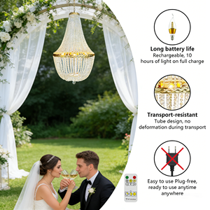 Lampadario di Cristallo di Lusso Personalizzato per Matrimoni, Lampada a Sospensione Ricaricabile Senza Fili <span class=keywords><strong>con</strong></span> Telecomando per Hotel, Illuminazione Decorativa - Product Image 3