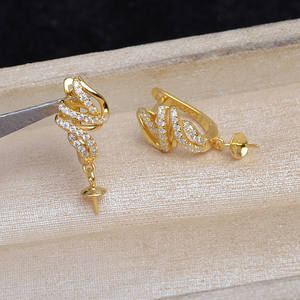 Base para Pendientes de Plata S925, Accesorio para Joyería de Perlas, Chapado en Oro, 8-9mm, JG6010, Producto Semi-Acabado - Product Image 2