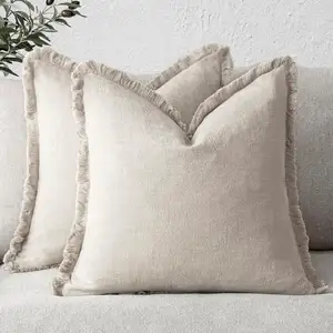Funda de cojín de lino de algodón simple moderna sin núcleo Amazon batidor flecos funda de almohada de ramio sofá de sala de estar