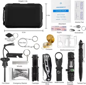 18 In 1 Emergency Survival Kit First Aid Kit For Hiking/Emergency Kit.Survival Bracelet/Tactical Flashlight/Water Filter