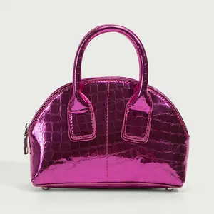 Wholesale ZA PU Metallic Fuchsia Croc Leather Mini Fashion Crossbody Bag Ladies Women Handbag Purse