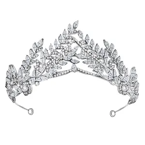 राजकुमारी भाग्यशाली हो करने के लिए शैली चमकदार स्फटिक शाही शादी मुकुट और मुकुट शादी हस्तनिर्मित मुकुट फूल मुकुट डे Novia