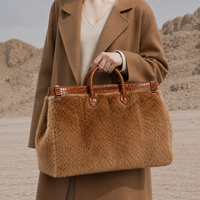 Sac fourre-tout en cuir véritable à poils pour femme, grand sac à poignée supérieure en peluche pour tenues d'hiver, marque privée