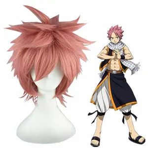 Alta calidad 35cm corto humo Rosa Fairy Tail Natsu Dragneel Bobo peluca sintética Anime Cosplay disfraz peluca