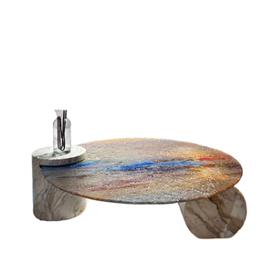<span class=keywords><strong>Acqua</strong></span> Ripple <span class=keywords><strong>vetro</strong></span> moderno marmo soggiorno mobili cristallo tramonto modello tavolino con struttura in metallo - Product Image 1
