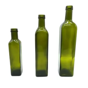 Botella cuadrada de vidrio de aceite de oliva transparente, ámbar verde oscuro, venta al por mayor