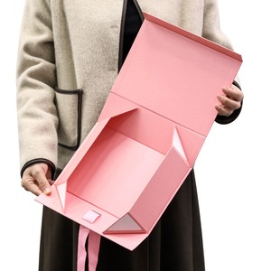 Customize Logo Printed Black <b>Paper</b> Flat <b>Pack</b> Rigid Cardboard Clothing Cosmetic Shoe Foldable Packaging Magnetic Folding Gift Box - Product Image 3