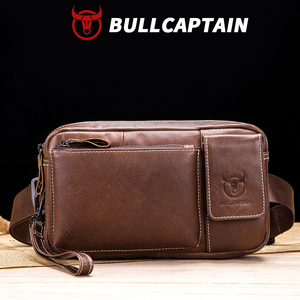 BULLCAPTAIN Men Genuine Cowhide Waist Bag Retro Crazy Horse Leather <b>Chest</b> Waist Bags Casual Messenger Shoulder BagFanny Pack - Product Image 1