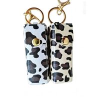 Porte-clés en cuir PU à imprimé léopard pour rouge à lèvres, étui organisateur portable pour baume à lèvres, pochette de rangement pour sac à main