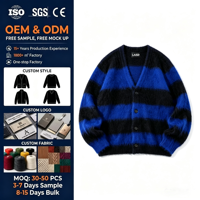 Cárdigan Oversize de Mohair con Estampado, Estilo Grunge, Suave y Peludo, Cuello en V, Botón Único, Manga Regular, Grosor Estándar, Tejido de Punto, para Hombre