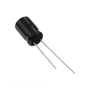Condensador de canal del fabricante, de orificio pasante, de aluminio, 47uF 20% 100V, radial TH 47 uF 100PK47MEFC8X11.5 - Product Image 1
