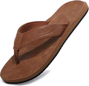 Sandalias de hombre de moda, chanclas de cuero, pantuflas deportivas, sandalias planas cómodas para exteriores, estilo playero. - Product Image 2