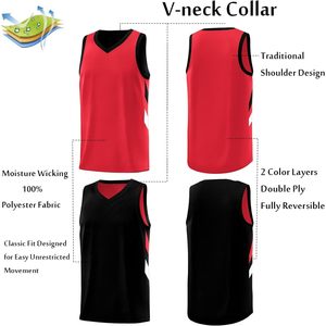 Maillot de basket-ball réversible pour hommes, col en V, chemise de sport en maille respirante, S-4XL - Product Image 3