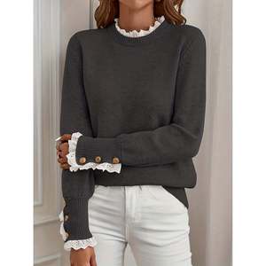 Suéter con Ribete de Encaje Gris Oscuro, Prenda de Punto para Mujer - Product Image 5