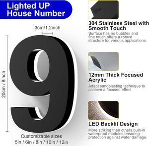 Insegna LED Personalizzabile per Numero Civico con Strisce LED, Montaggio a <span class=keywords><strong>Parete</strong></span>, Impermeabile IPX7 per Ospedali e Uso Domestico - Product Image 4