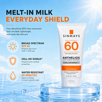 Crème solaire SPF60 à large spectre PA++++ Protection UV invisible Hydratante Imperméable Résistante à la transpiration Légère