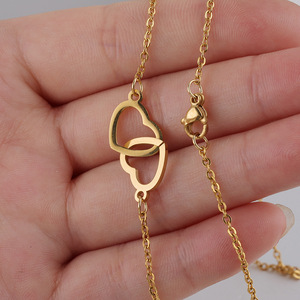 Collier double cœur pour couple <span class=keywords><strong>femme</strong></span>, plaqué or 18 carats, pendentif, <span class=keywords><strong>mariage</strong></span>, Saint-Valentin, cadeau de fête, bijoux fins - Product Image 3
