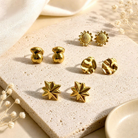 Anting-anting Mini Stud Premium Anti-Kusam TD, Emas 18K PVD Baja Anti Karat, Bunga Matahari, Perhiasan Wanita Sehari-hari, Grosir