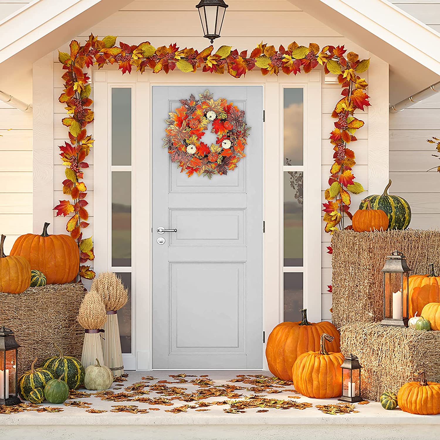 Рождественские венки используются впереди дверей на День Благодарения Свадебные вечеринки осенний искусственный венок