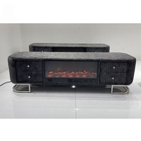 Meuble TV moderne en bois MDF blanc avec cheminée électrique à commande à distance et rayures verticales