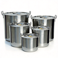 Set Panci Stainless Steel Heavy Duty 5 pcs Kapasitas Besar dengan Tutup untuk Restoran Komersial 30/35/40/45/50cm