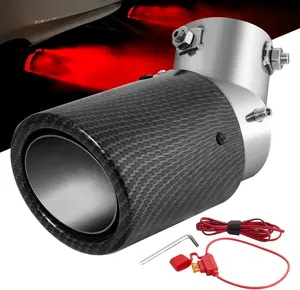 2.5''/63MM Inlet Carbon Fiber Car Exhaust Muffler Tip with LED Light Stainless Steel Car Led Muffler Exhaust Tips Pipe
